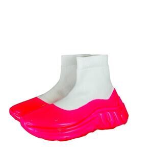 Miu Miu Ankle Boots Women Fabric Fluo Pink Sock Shoes 7.5